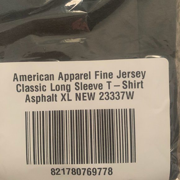 NWT AMERICAN APPAREL FINE JERSEY CLASSIC LONG SLEEVE T-SHIRT‎ ASPHALT XL - Picture 9 of 9